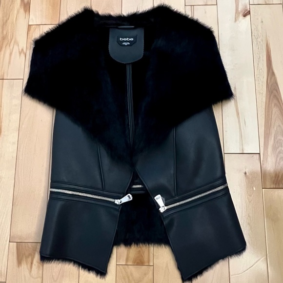 Faux leather and fur trim sleeveless vest - Picture 8 of 15